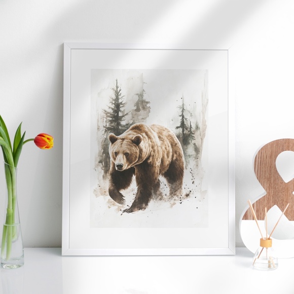 Watercolor Brown Bear Portrait Wall Art Illustration Print Poster Unframed - Picture 4 of 9